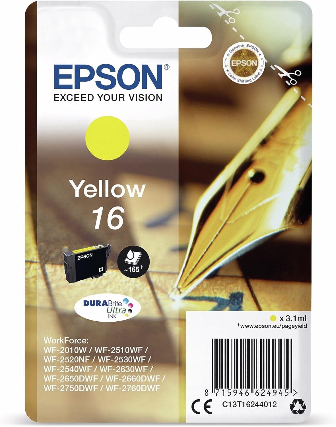 Epson 16 Jaune C13T16244012 cartouche d'encre authentique (TVA incluse)
