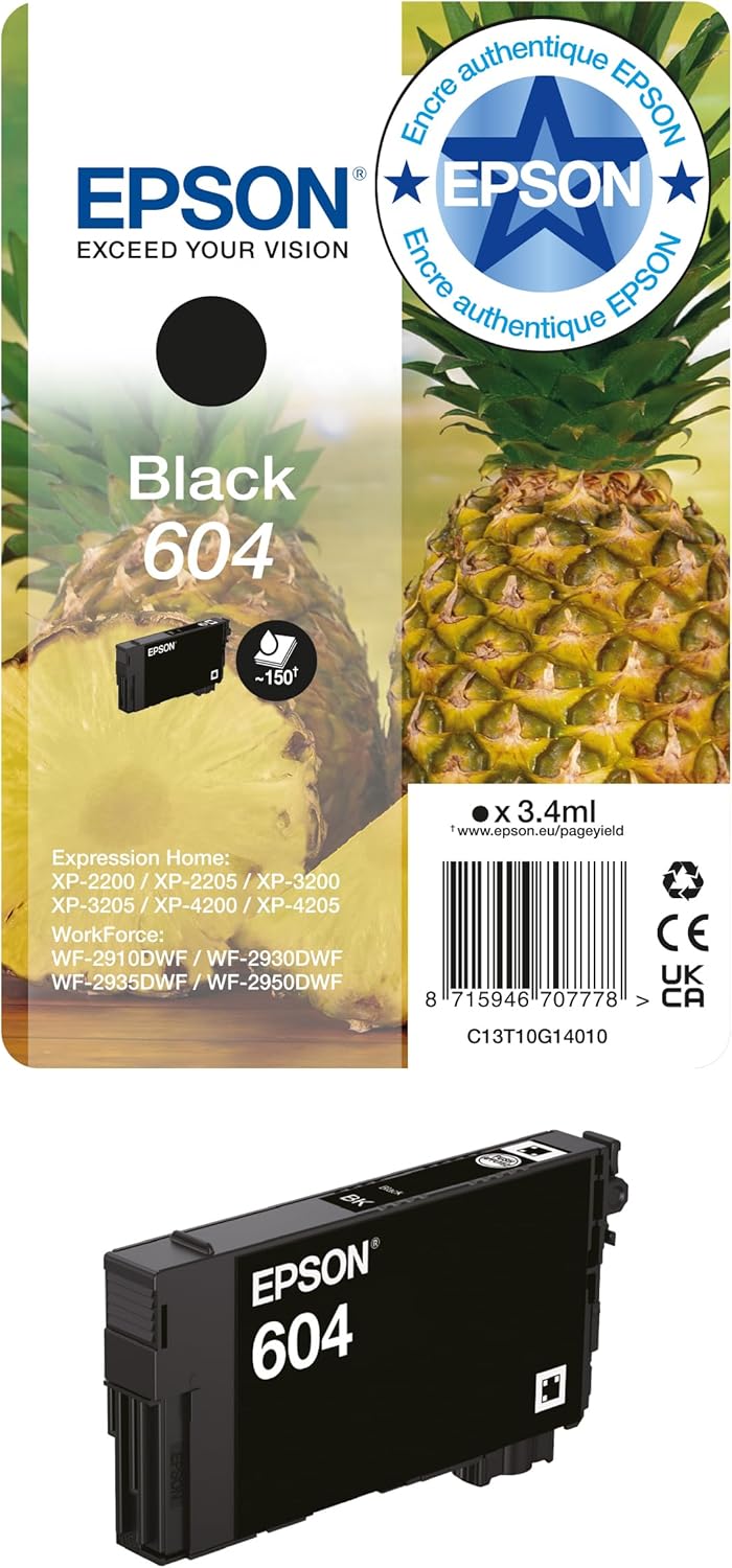 Epson 604 cartouche d'encre Noire authentique C13T10G44010 (TVA incluse)