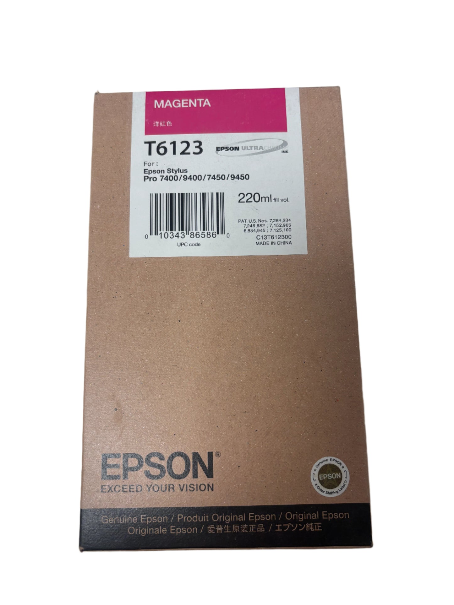 Epson T6123 cartouche d'encre Magenta authentique C13T612300 (TVA incluse)