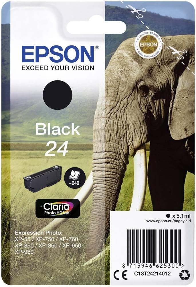 Epson 24 Noir cartouche d'encre authentique (TVA incluse)