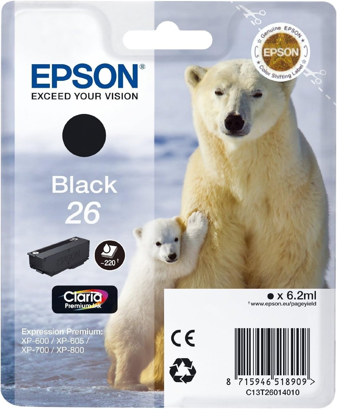 Epson 26 noir cartouche d'encre authentique (TVA incluse)