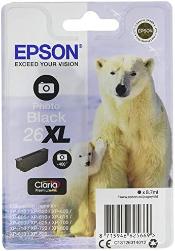 Epson 26XL Photo Noir cartouche d'encre authentique (TVA incluse)