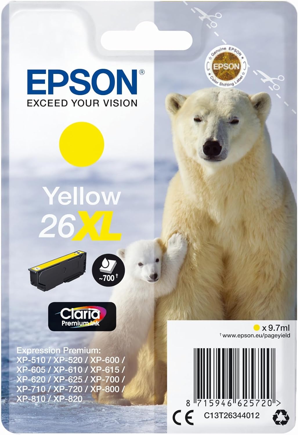 Epson 26XL Jaune cartouche d'encre authentique (TVA incluse)