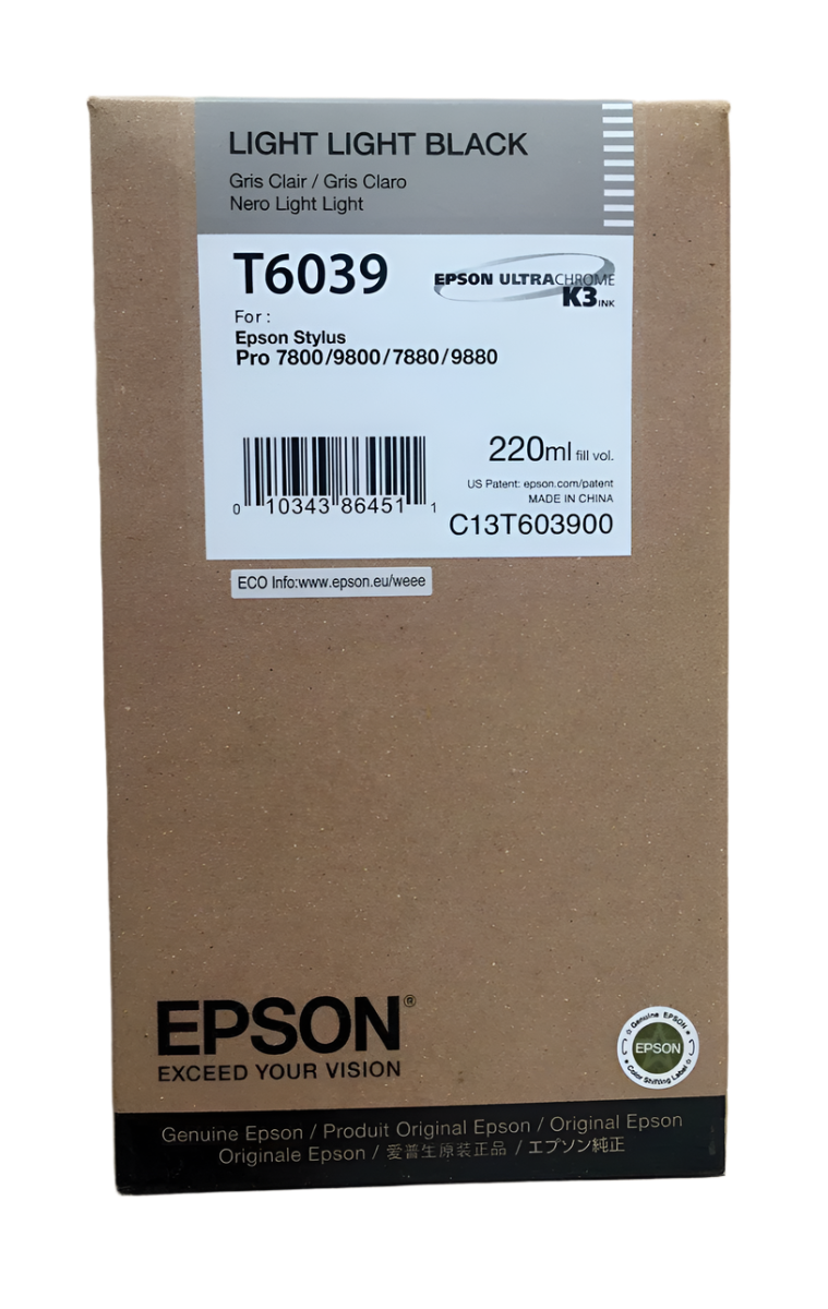 Epson T6039 cartouche d'encre Noir Clair Clair authentique C13T603900 (TVA incluse)