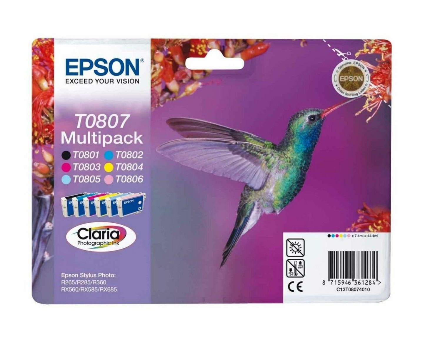 Epson T0807 Multipack cartouche d'encre authentique 6 couleurs (TVA incluse)