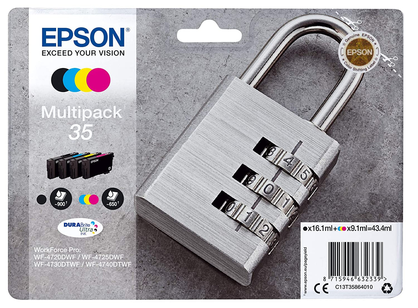 Epson 35 Multipack Noir/Cyan/Magenta/Jaune Cartouche d'encre C13T35864010 (TVA incluse)
