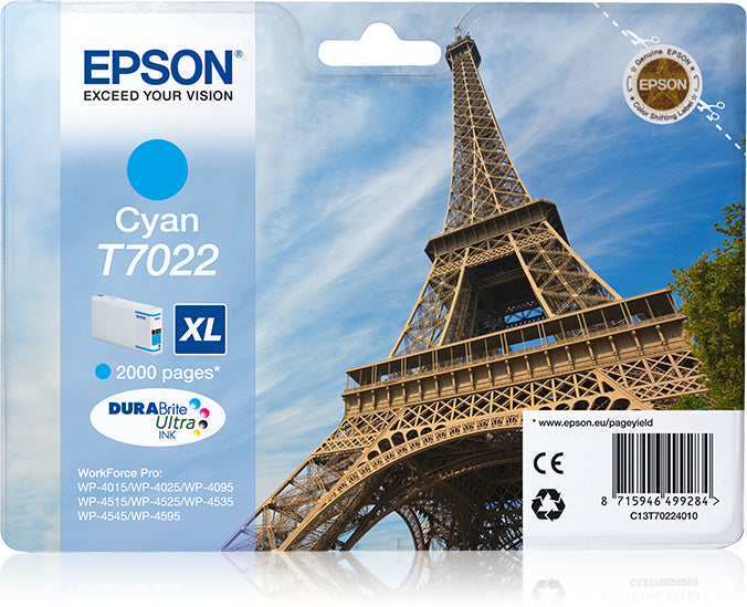 Epson T7022 cartouche d'encre Cyan authentique C13T70224010 (TVA incluse)