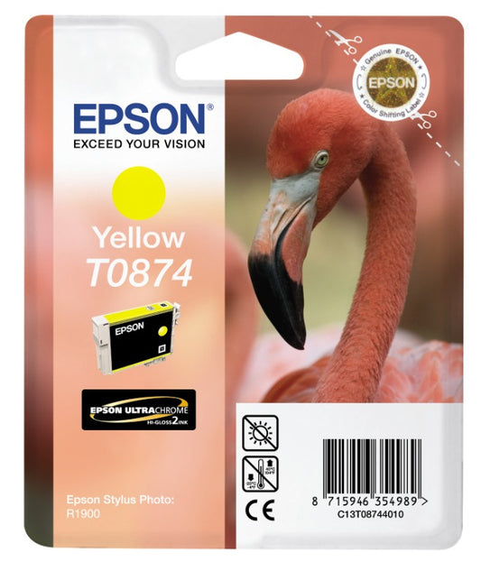 Epson T0874 cartouche d'encre Jaune authentique C13T08744010 (TVA incluse)