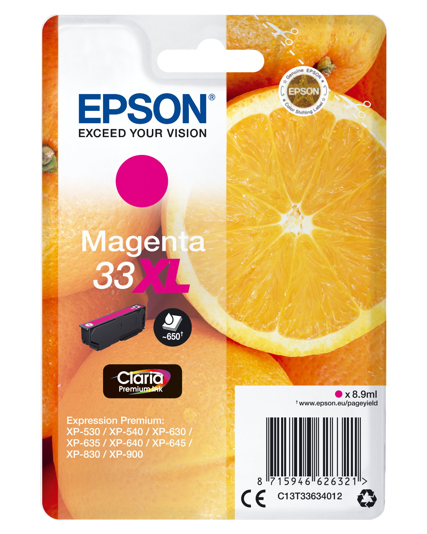 Epson 33XL cartouche d'encre Magenta authentique haute capacité C13T33634012 (TVA incluse)