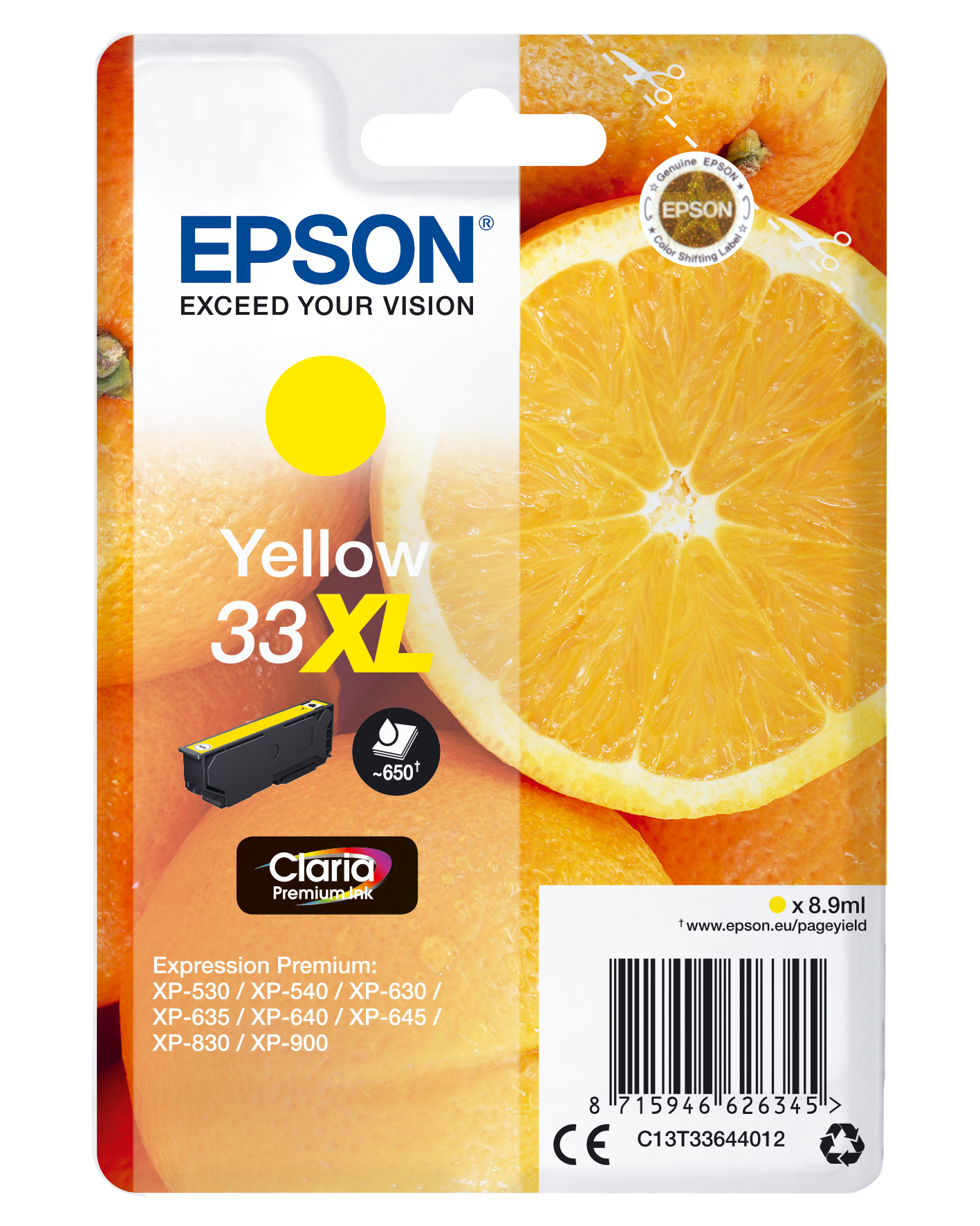 Epson 33XL cartouche d'encre Jaune authentique haute capacité C13T36644012 (TVA incluse)