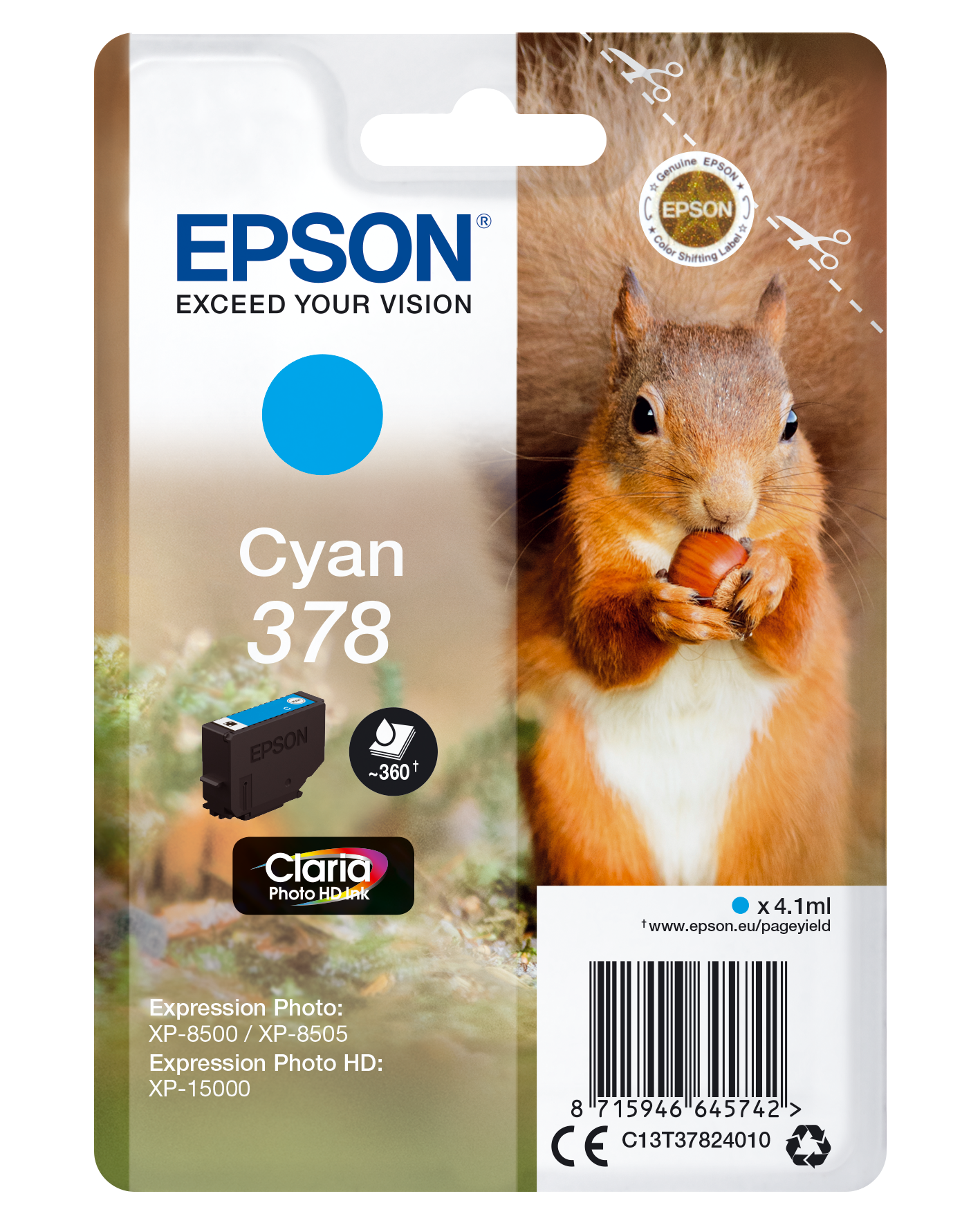 Epson 378 cartouche d'encre Cyan authentique C13T37824010 (TVA incluse)