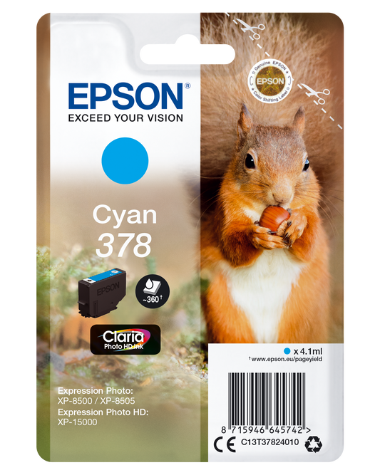 Epson 378 cartouche d'encre Cyan authentique C13T37824010 (TVA incluse)