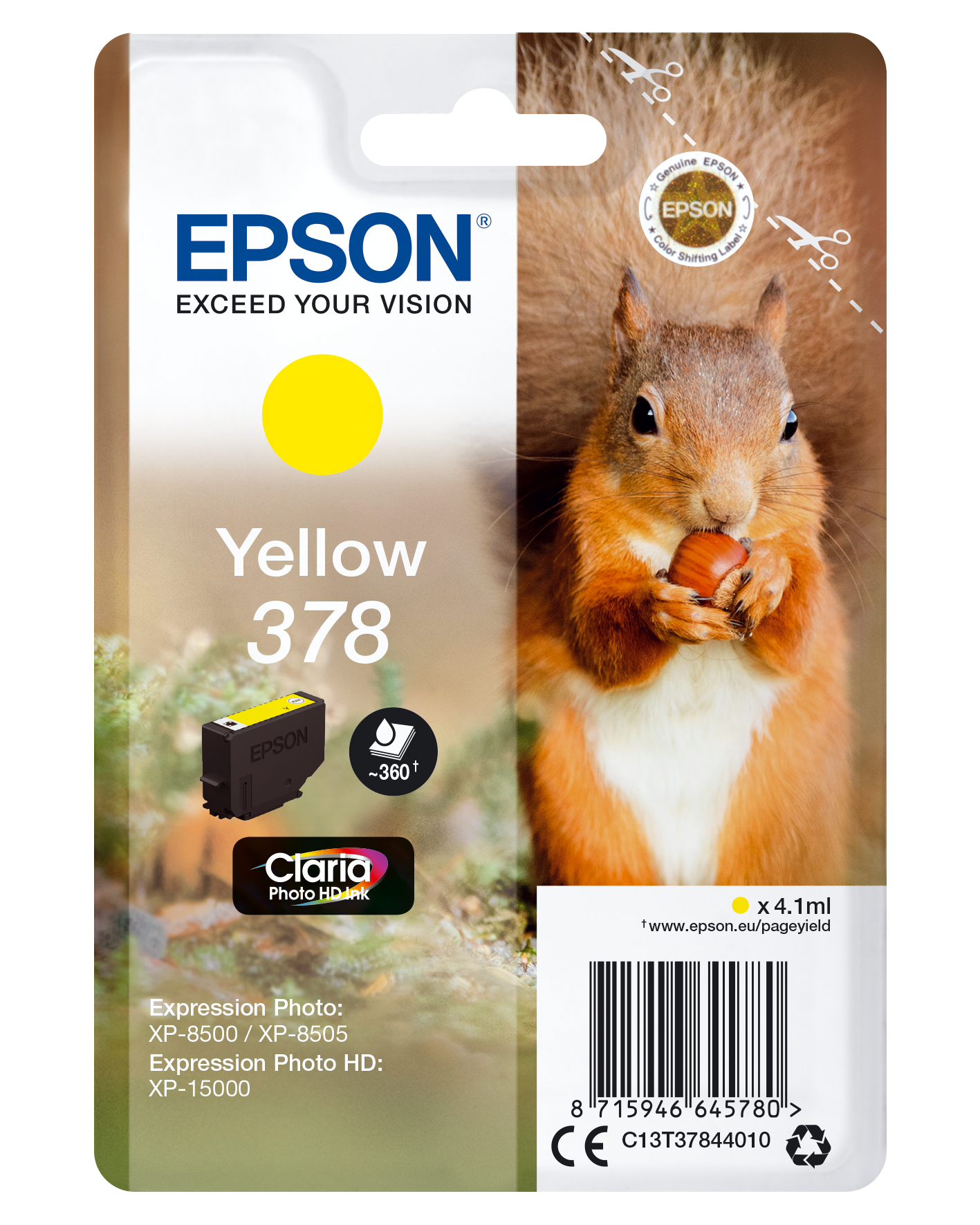 Epson 378 cartouche d'encre Jaune authentique C13T37844010 (TVA incluse)