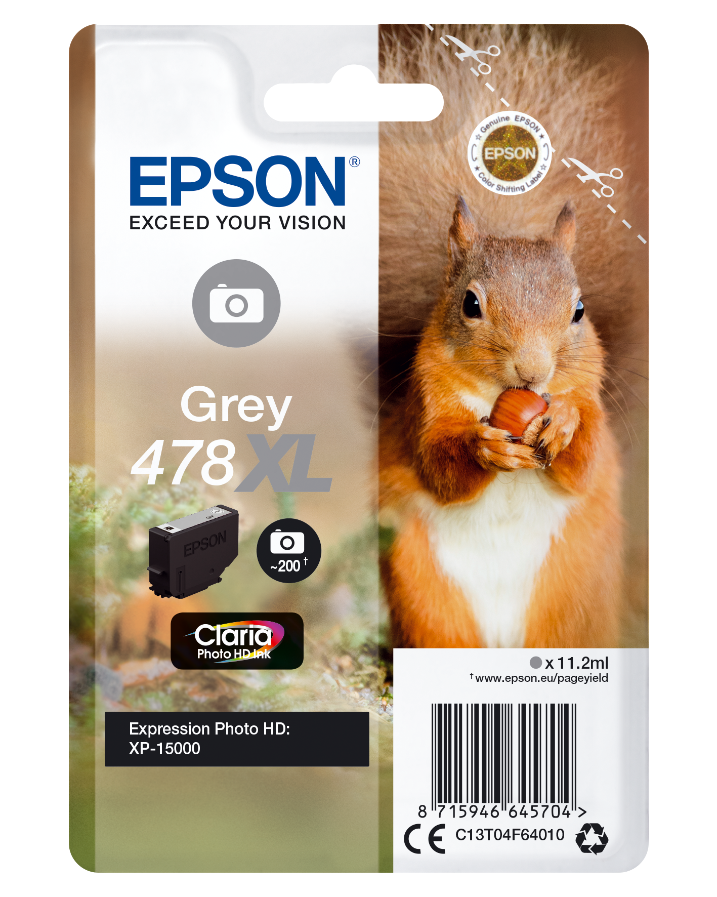 Epson 478XL cartouche d'encre Gris authentique haute capacité C13T04F64010 (TVA incluse)