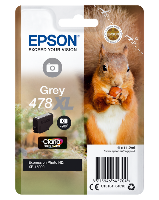 Epson 478XL cartouche d'encre Gris authentique haute capacité C13T04F64010 (TVA incluse)