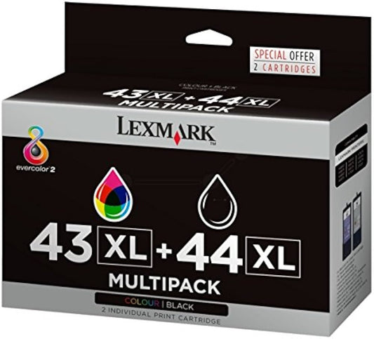 Lexmark 43XL Couleur + 44XL Noire cartouche d'encre authentique (TVA incluse)