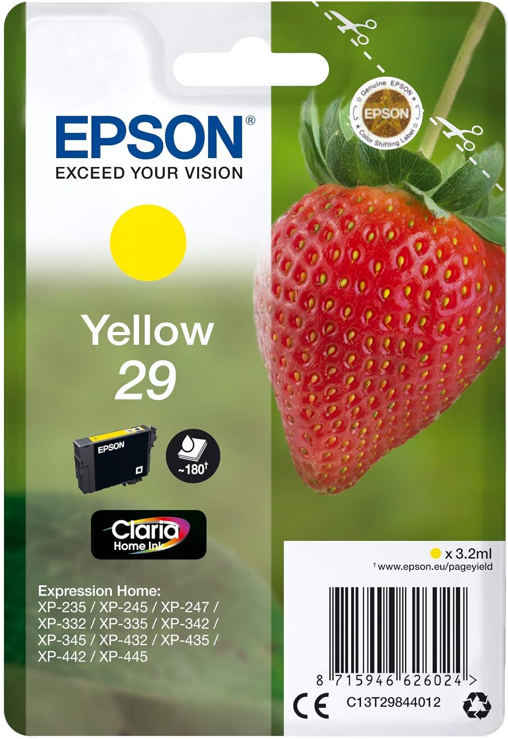 Epson 29 cartouche d'encre Jaune authentique C13T29844012 (TVA incluse)