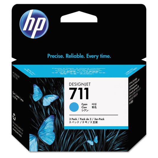 HP 711 cartouche d'encre Cyan authentique 3 Pack CZ134A (TVA incluse)