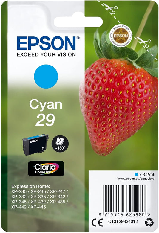 Epson 29 cartouche d'encre Cyan authentique C13T29814012 (TVA incluse)