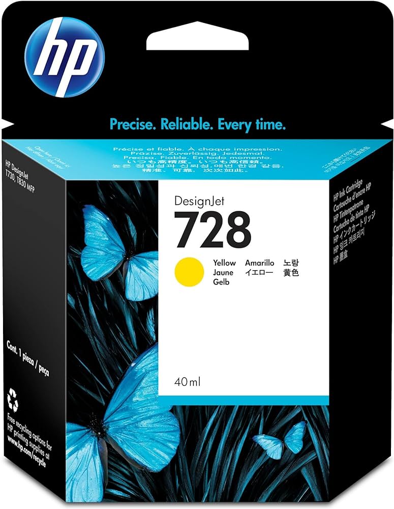 HP 728 cartouche d'encre Jaune authentique F9J61A (TVA incluse)