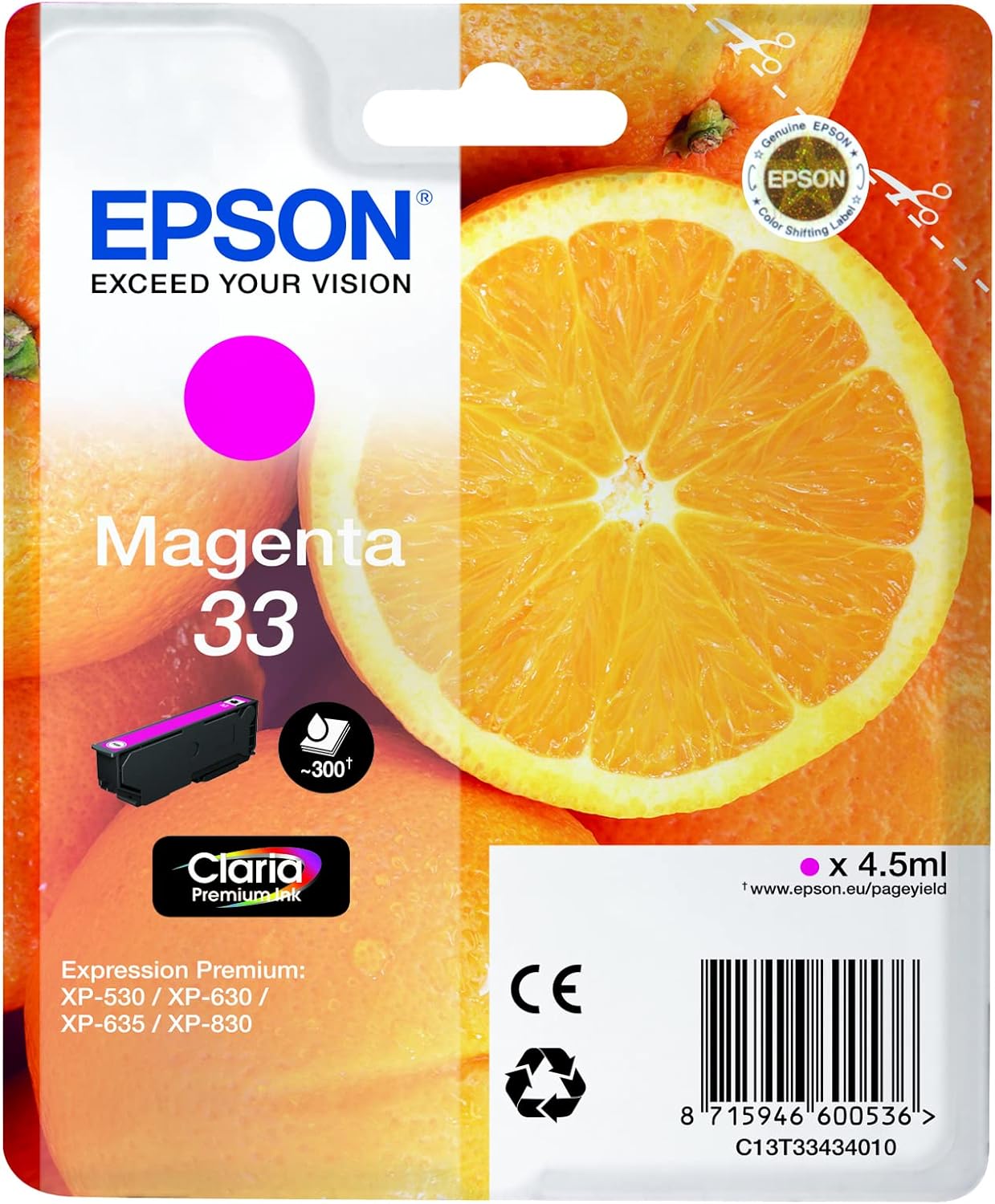 Epson 33 cartouche d'encre Magenta authentique C13T33434010 (TVA incluse)