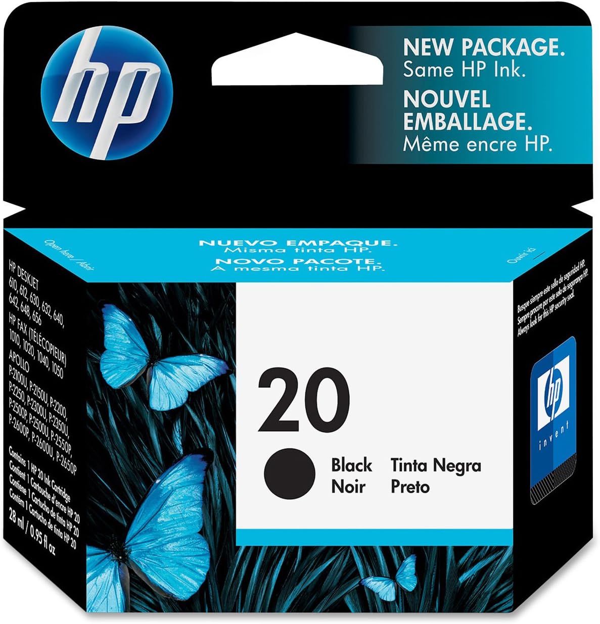 HP 20 cartouche d'encre Noire authentique C6614D (TVA incluse)