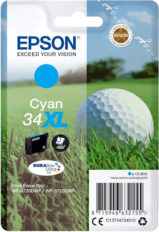 Epson 34XL cartouche d'encre Cyan authentique haute capacité C13T34724010 (TVA incluse)