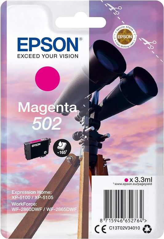 Epson 502 cartouche d'encre Magenta authentique C13T02V34010 (TVA incluse)