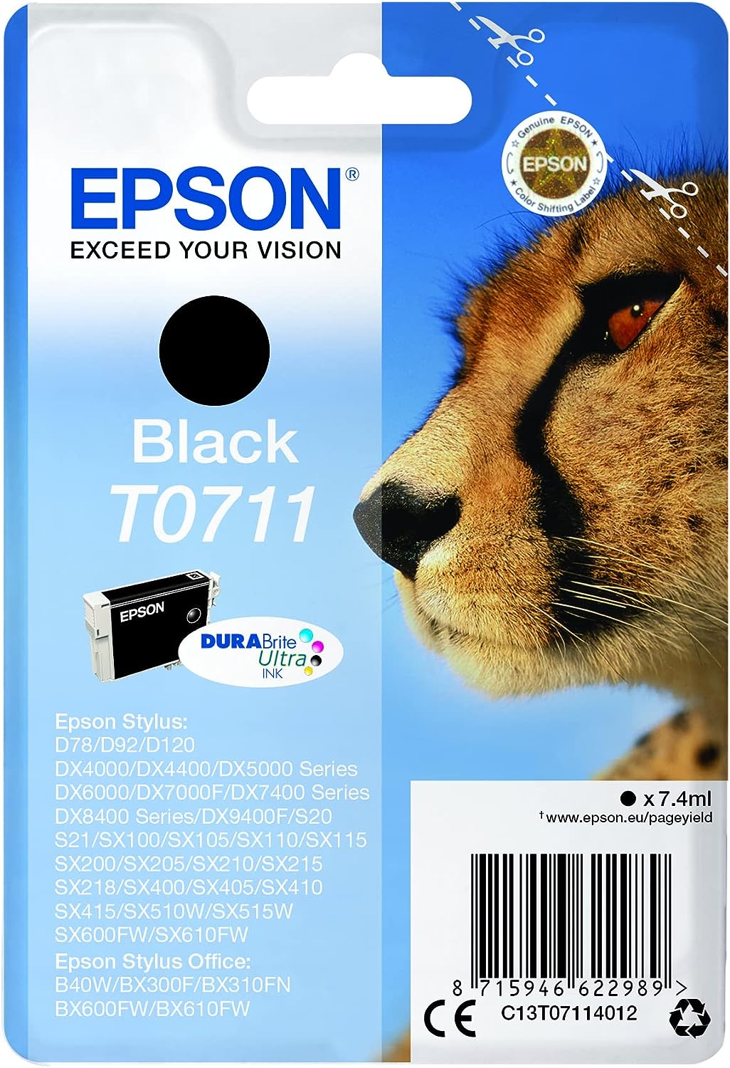 Epson T0711 cartouche d'encre Noir authentique C13T07114012 (TVA incluse)