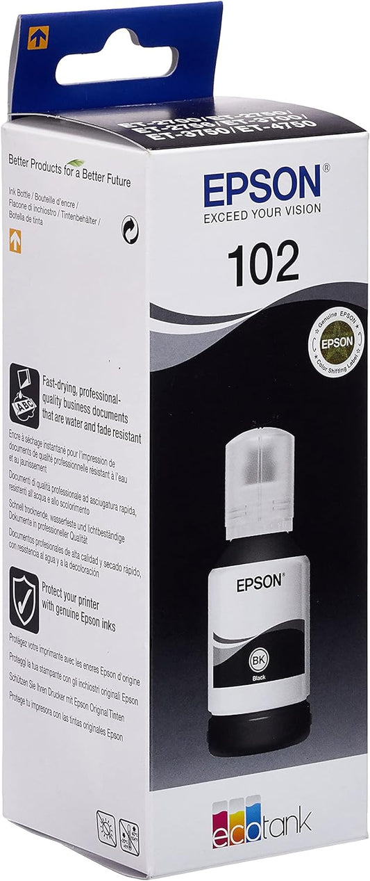 Epson 102 Bouteille d'encre Noire authentique C13T03R140 (TVA incluse)