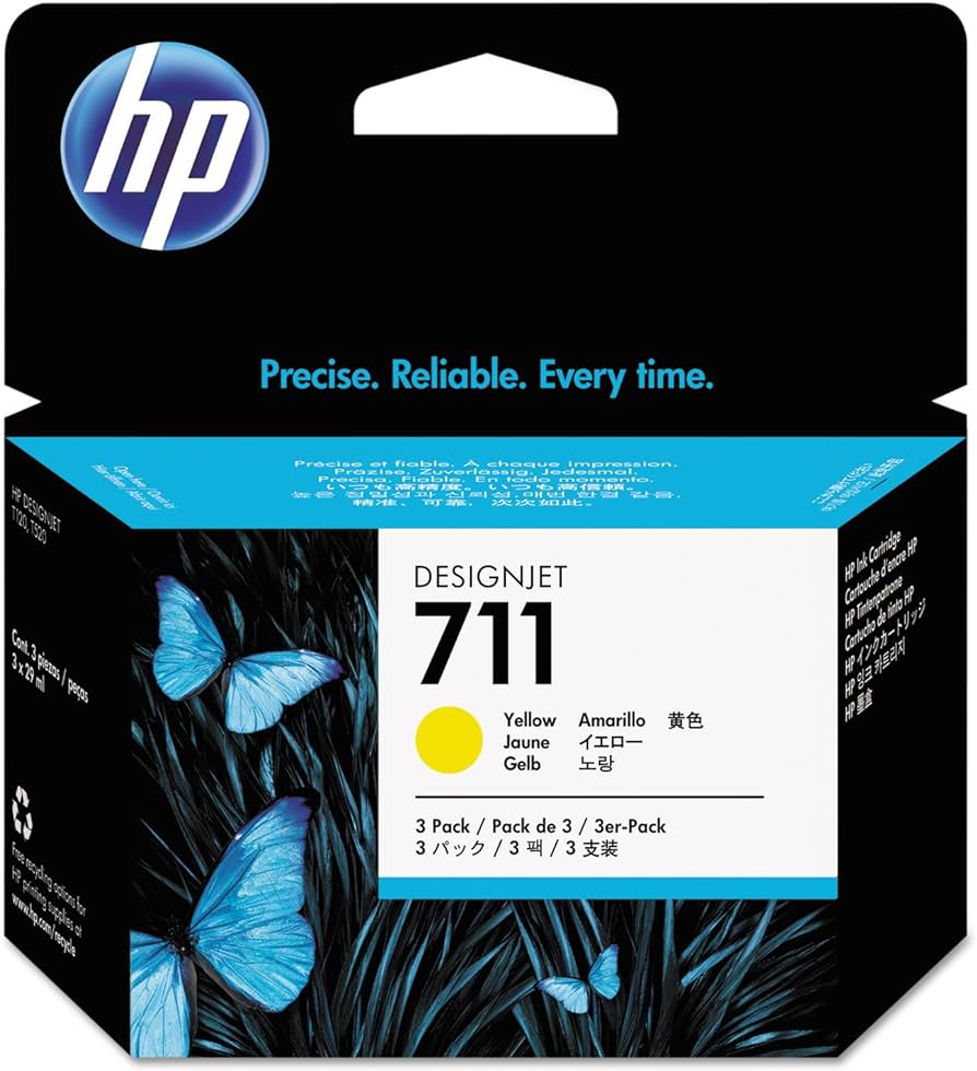 HP 711 cartouche d'encre Jaune authentique 3 Pack CZ136A (TVA incluse)