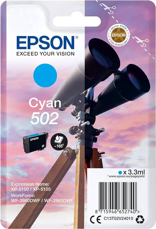 Epson 502 cartouche d'encre Cyan authentique C13T02V24010 (TVA incluse)