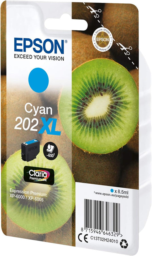 Epson 202XL Cartouche d'encre Cyan authentique haute capacité C13T02H24010 (TVA incluse)