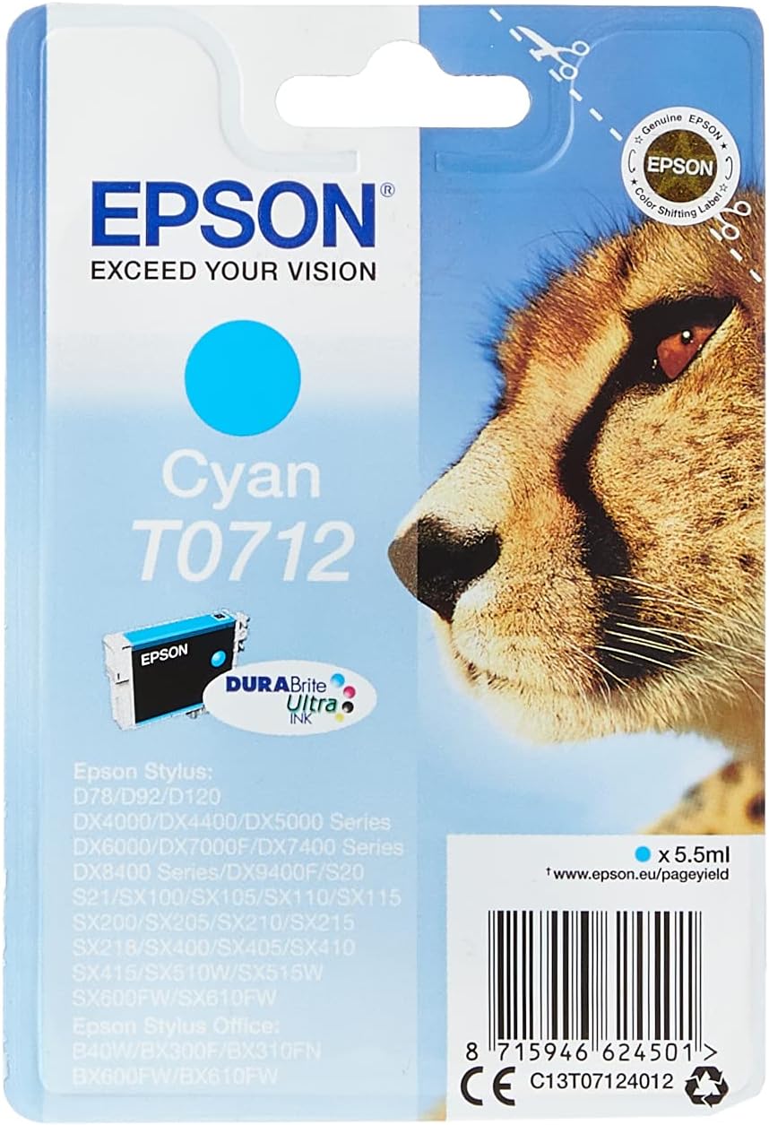 Epson T0712 cartouche d'encre Cyan authentique C13T07124012 (TVA incluse)