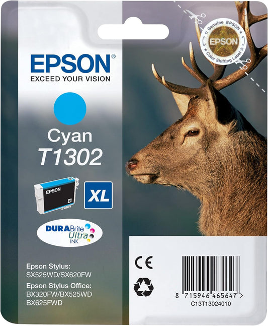 Epson T1302 XL cartouche d'encre Cyan authentique C13T13024010 (TVA incluse)