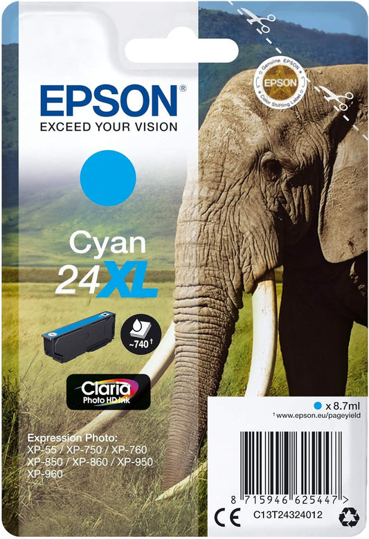 Epson 24XL cartouche d'encre Cyan authentique haute capacité C13T24324012 (TVA incluse)