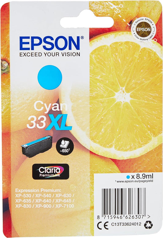 Epson 33XL cartouche d'encre Cyan authentique haute capacité C13T33624012 (TVA incluse)