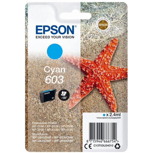 Epson 603 cartouche d'encre Cyan authentique C13T03U24010 (TVA incluse)