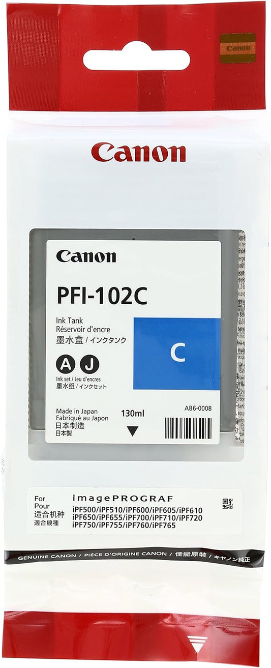 Canon PFI-102C (PFI102C) Cartouche d'encre Cyan authentique (TVA incluse)