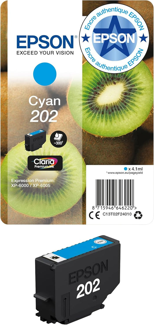 Epson 202 cartouche d'encre cyan authentique C13T02F24010 (TVA incluse)