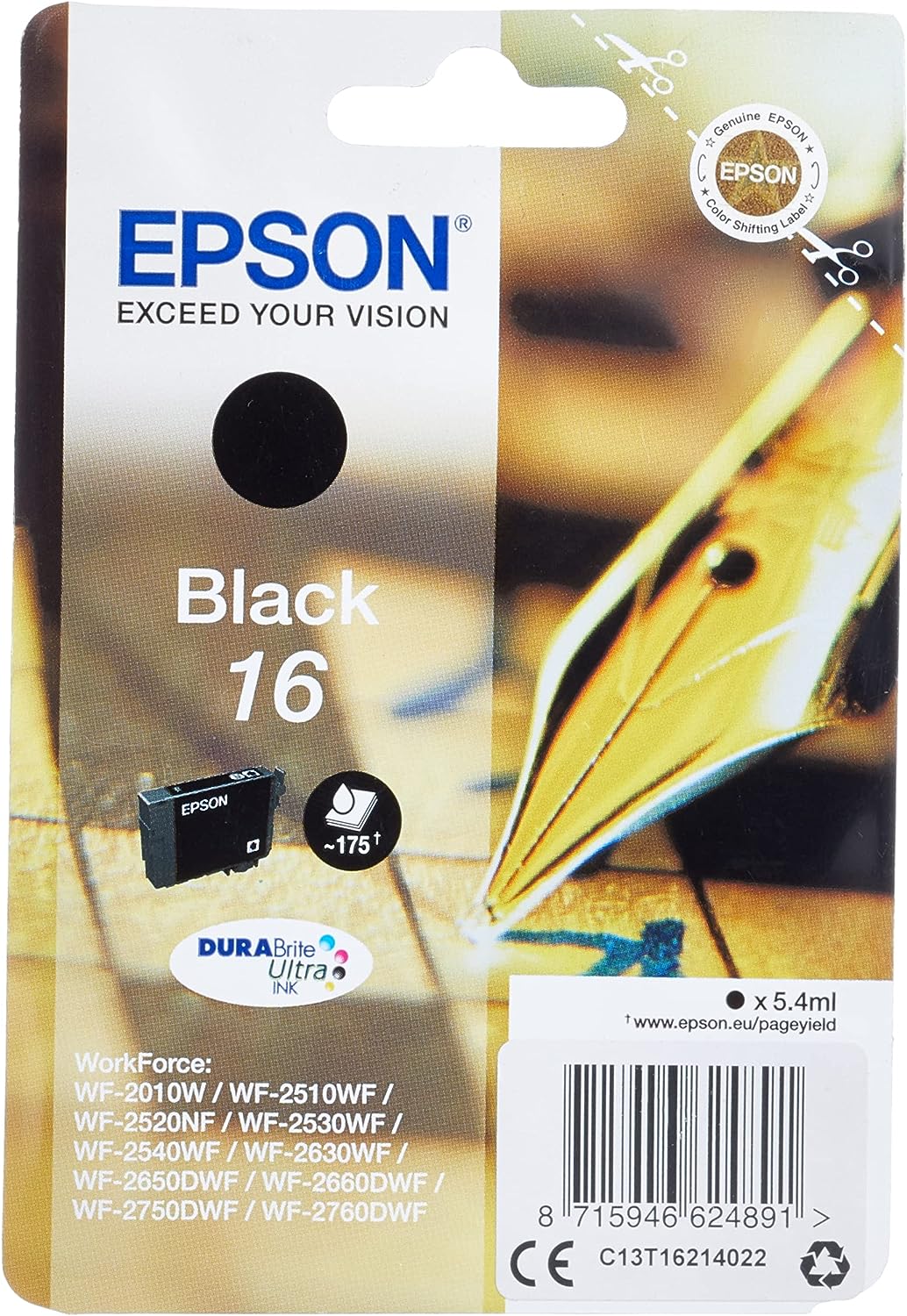 Epson 16 Noir C13T16214022 cartouche d'encre authentique (TVA incluse)