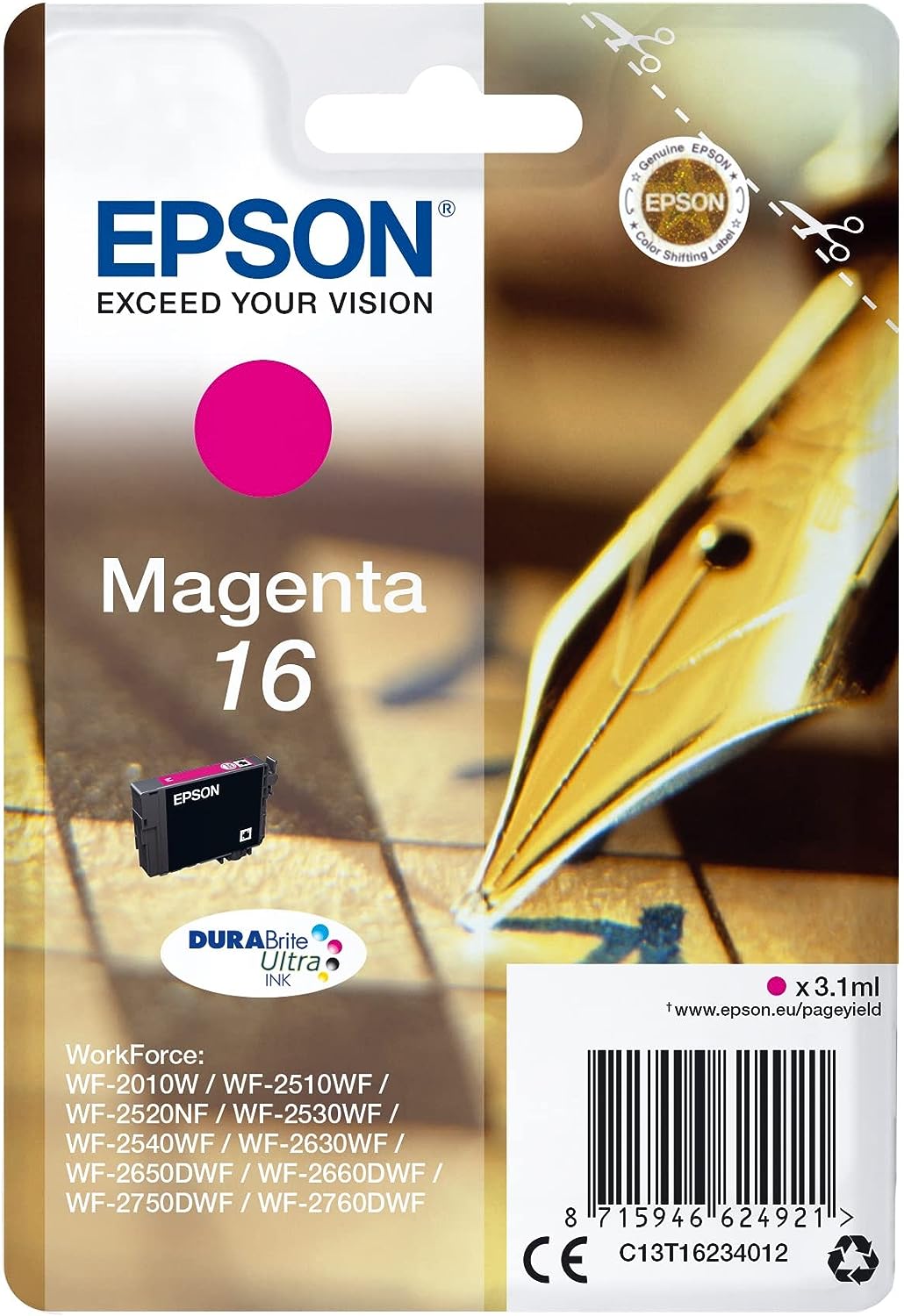 Epson 16 Magenta C13T16234012 cartouche d'encre authentique (TVA incluse)