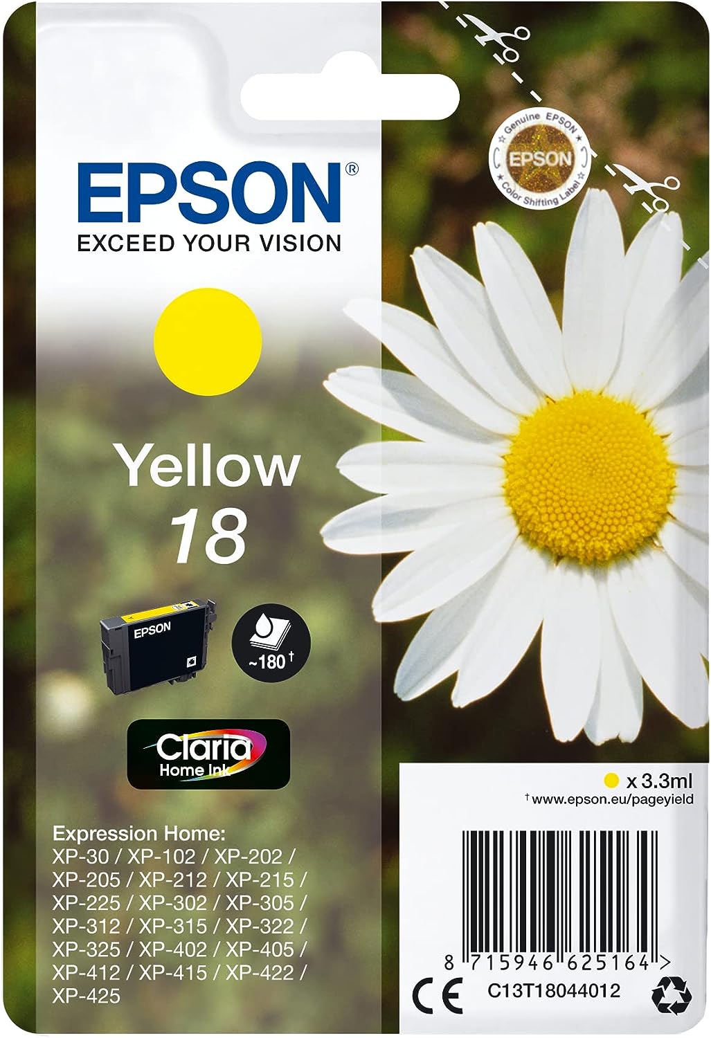 Epson 18 Jaune C13T18044012 cartouche d'encre authentique (TVA incluse)