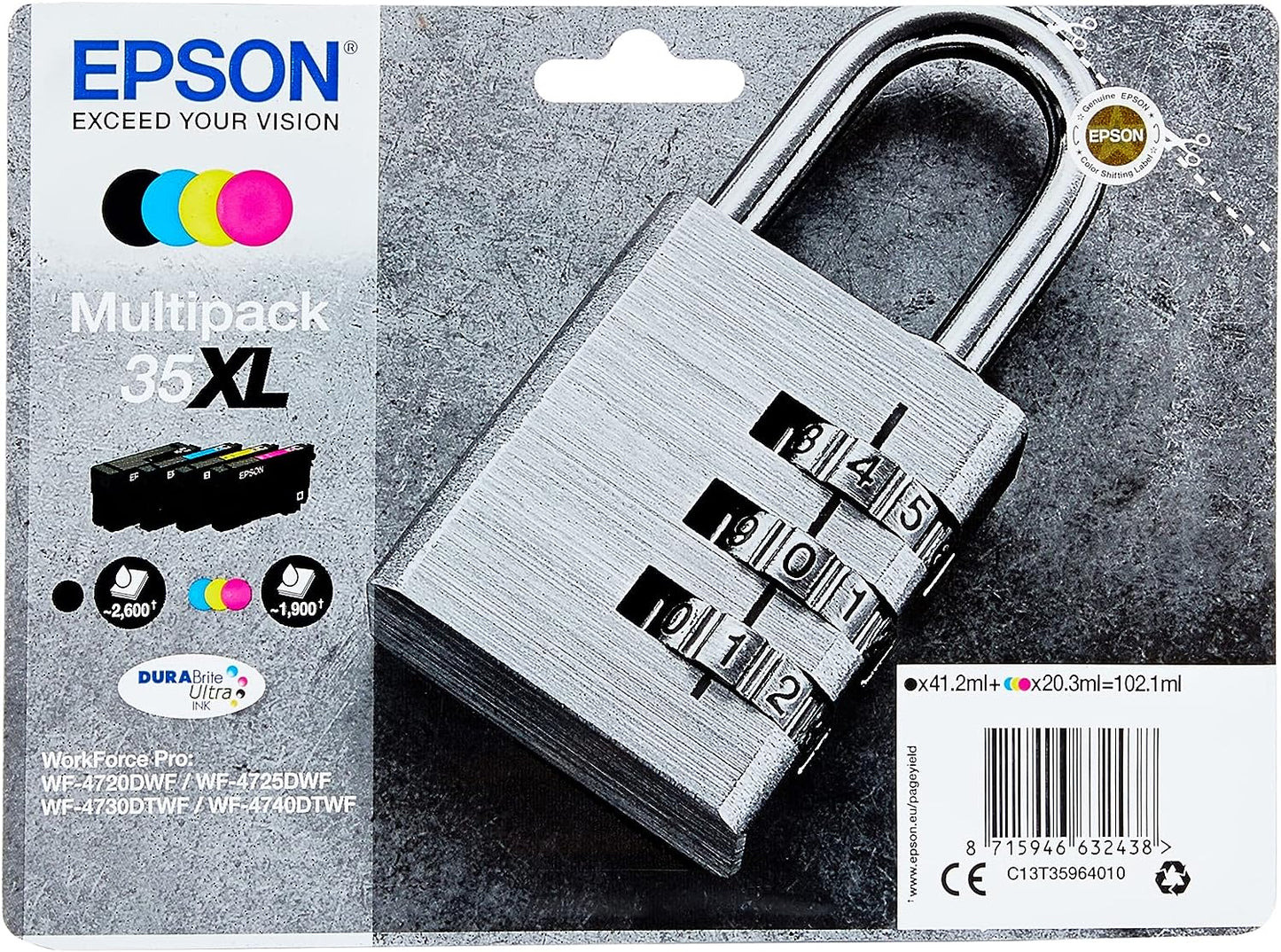 Epson 35XL Multipack Noir/Cyan/Magenta/Jaune Cartouche d'encre Padlock (TVA incluse)