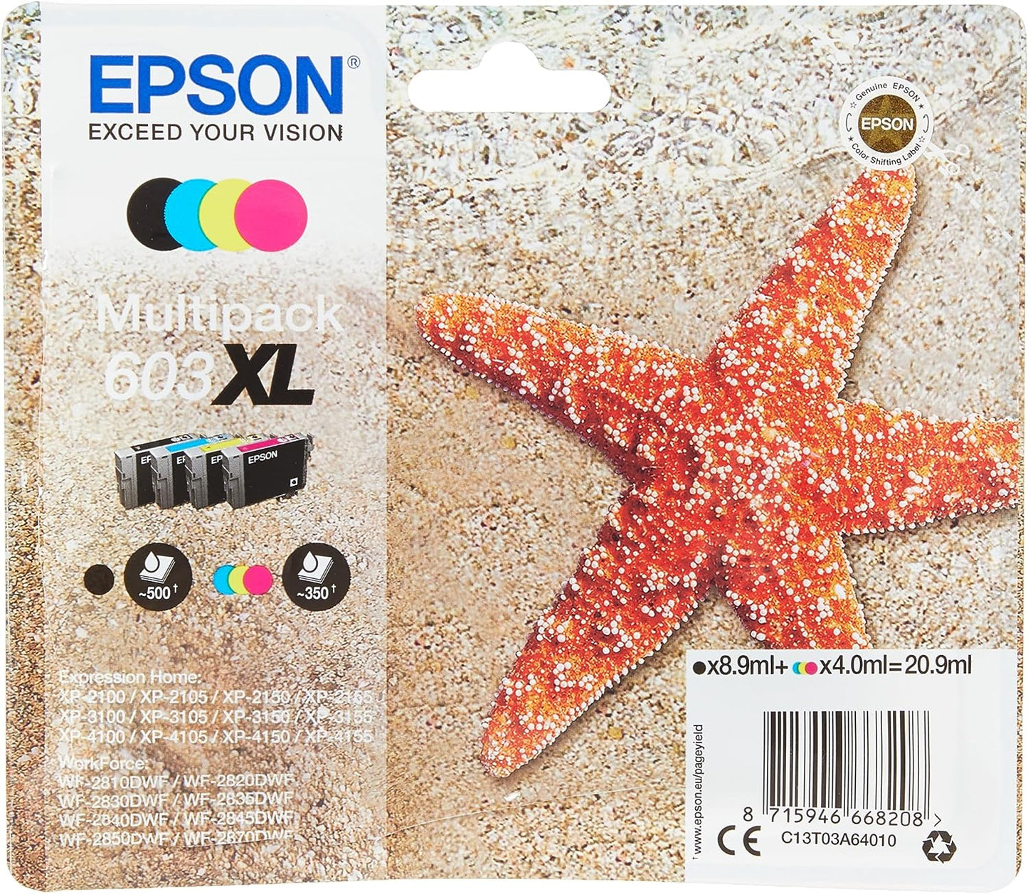 Epson 603XL Multipack C13T03A64010 cartouche d'encre authentique CMYK (TVA incluse)