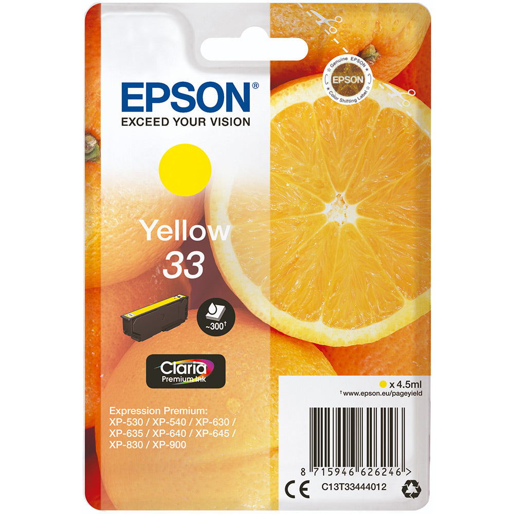 Epson 33 cartouche d'encre Jaune authentique C13T33444012 (TVA incluse)