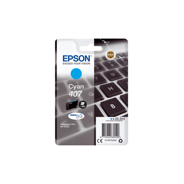 Epson 407 cartouche d'encre Cyan authentique C13T07U240 (TVA incluse)