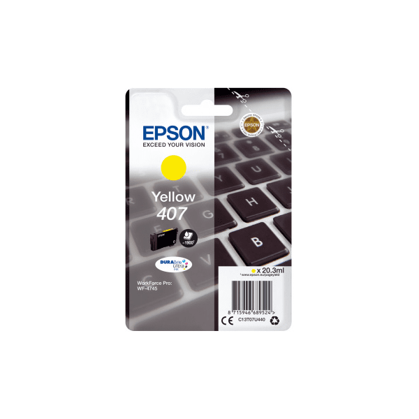 Epson 407 cartouche d'encre Jaune authentique C13T07U440 (TVA incluse)