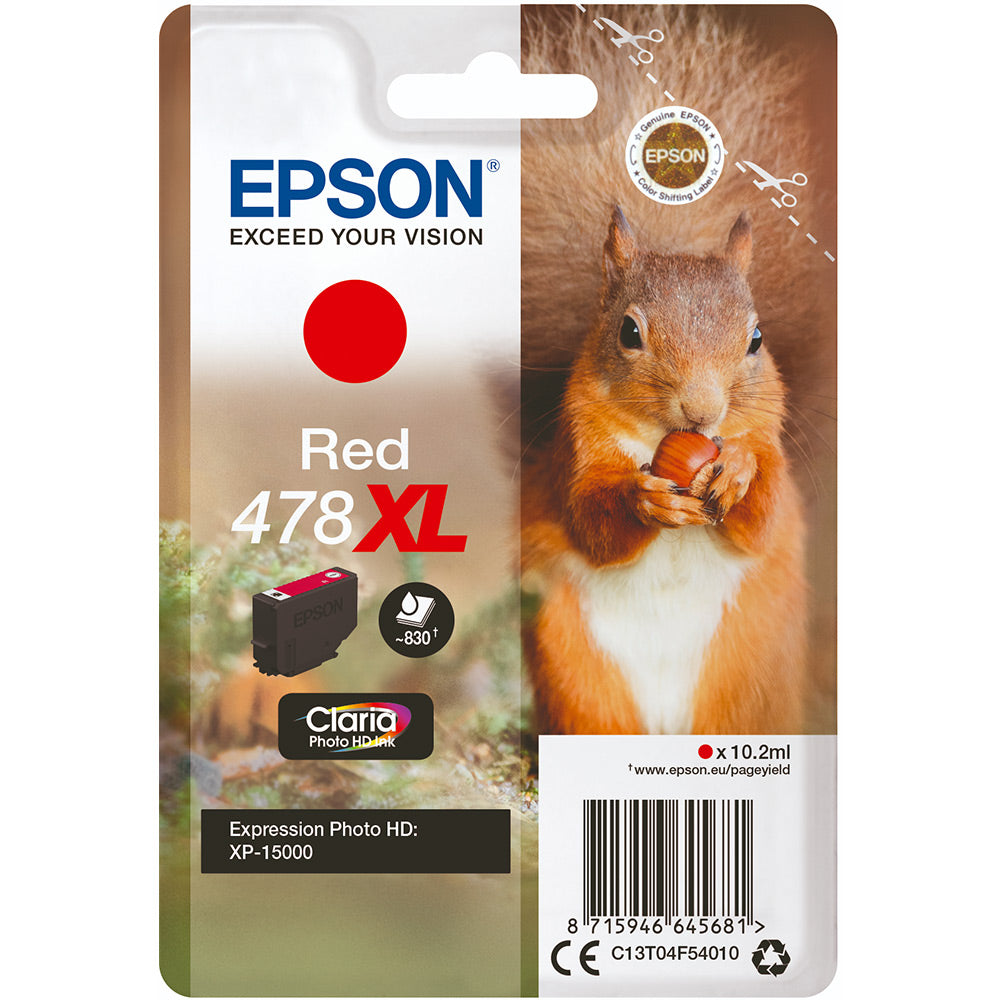 Epson 478XL cartouche d'encre Rouge authentique haute capacité C13T04F54010 (TVA incluse)