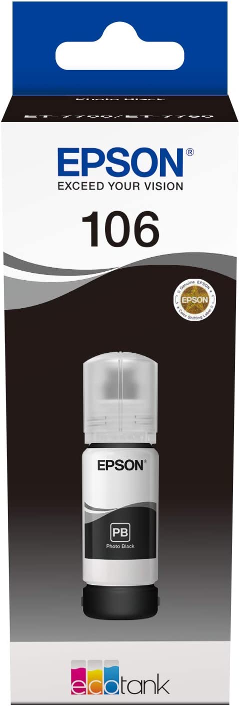 Epson 106 Bouteille d'encre Noire Photo authentique (TVA incluse)